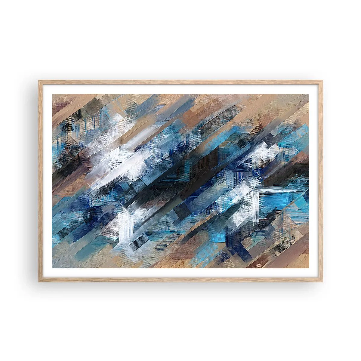 Póster en marco roble claro - En una inclinación azul - 100x70 cm