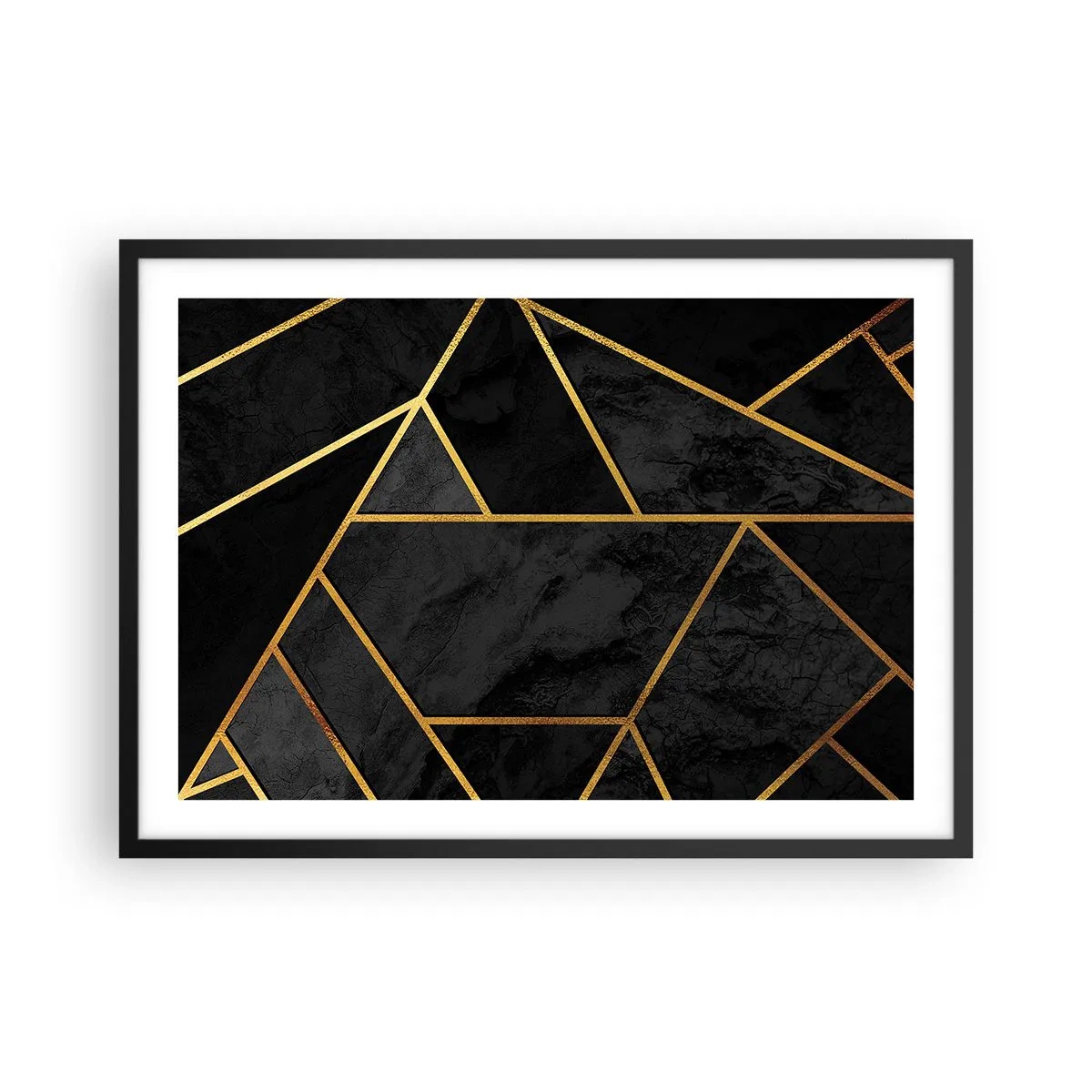 Póster en marco negro - Patrón geométrico dorado sobre fondo negro - 70x50cm - Oscuridad y brillo - Decoración de pared moderna para salón y dormitorio ARTTOR