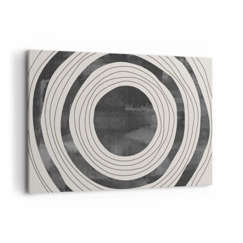 Cuadro sobre lienzo - Impresión de Imagen - Círculos concéntricos en blanco y negro sobre un fondo claro - 120x80cm - En el centro mismo - Decoración de pared moderna para salón y dormitorio ARTTOR