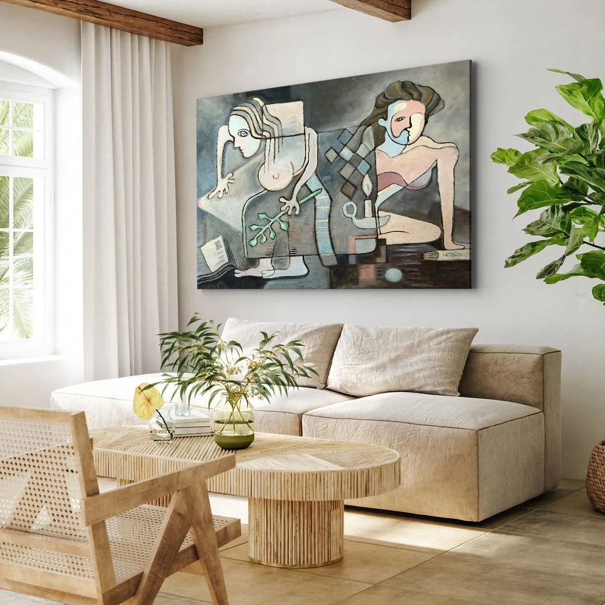 Cuadro sobre lienzo - Impresión de Imagen - Figuras abstractas en una composición simbólica con profundo significado. - 70x50cm - Un mosaico de espíritu y materia - Decoración de pared moderna para salón y dormitorio ARTTOR