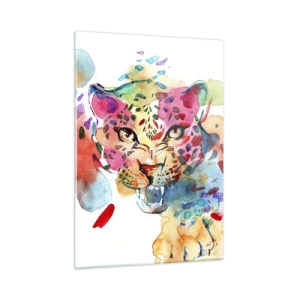 Cuadro sobre vidrio - Impresiones sobre Vidrio - Retrato colorido en acuarela de un leopardo - 50x70cm - La bella y la bestia - Decoración de pared moderna para salón y dormitorio ARTTOR