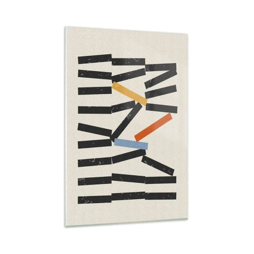 Cuadro sobre vidrio - Impresiones sobre Vidrio - Composición abstracta con rectángulos de colores y negros. - 80x120cm - Dominó - composición - Decoración de pared moderna para salón y dormitorio ARTTOR