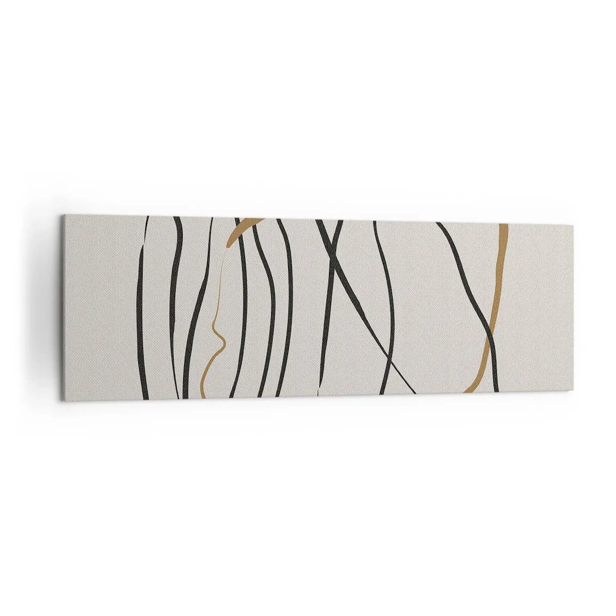 Cuadro sobre lienzo - Impresión de Imagen - Líneas artísticas en negro y dorado sobre un fondo claro. - 160x50cm - Composición: danza lineal - Decoración de pared moderna para salón y dormitorio ARTTOR