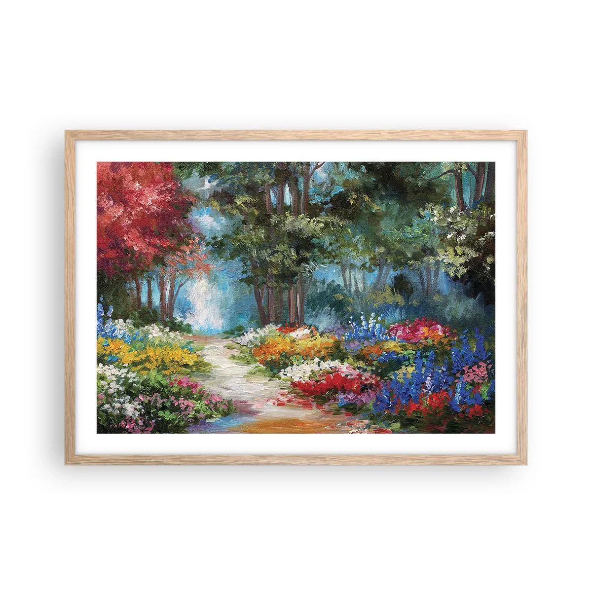 Póster en marco roble claro - Jardín forestal, bosque floral - 70x50 cm
