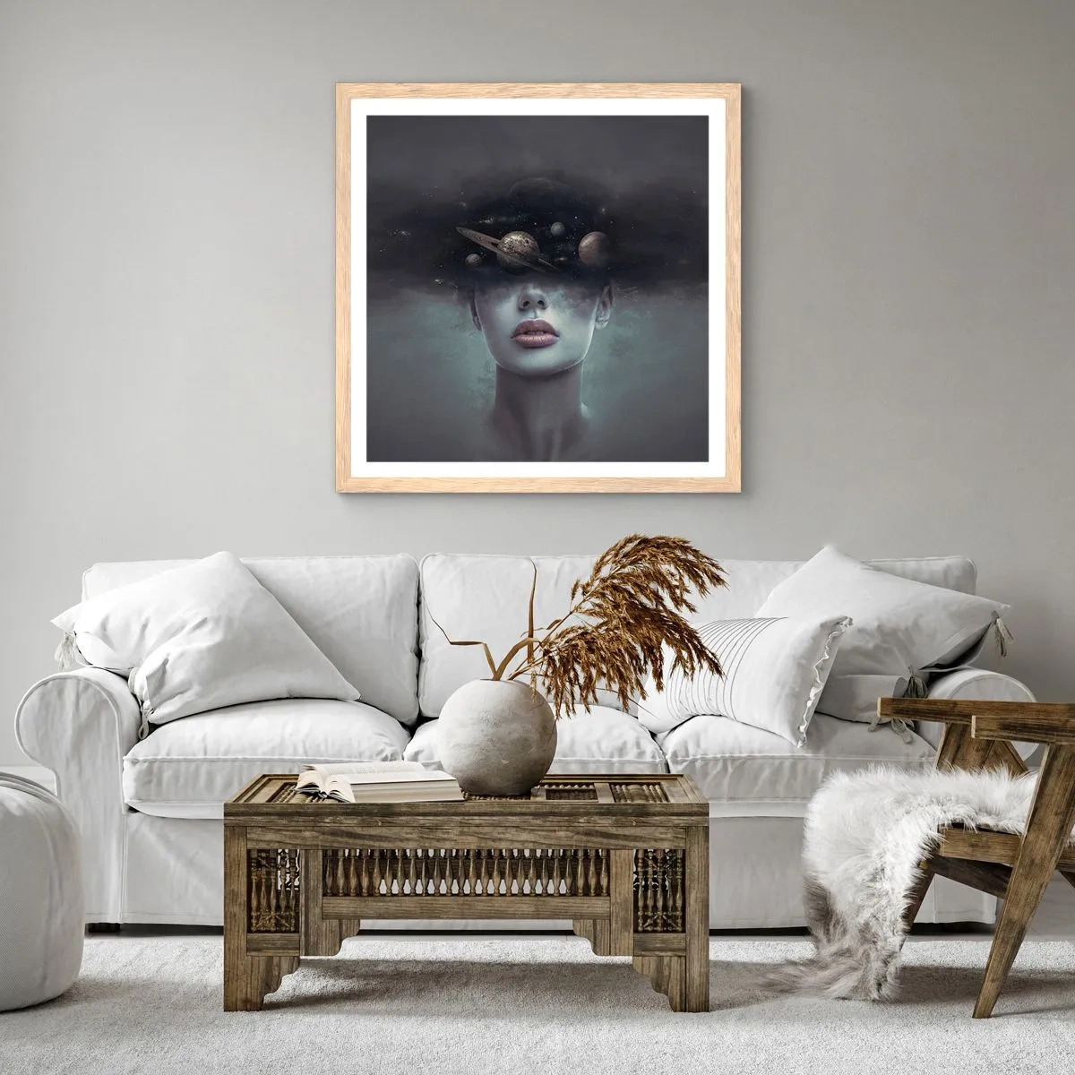 Póster en marco roble claro - Y los planetas sienten... - 50x50 cm