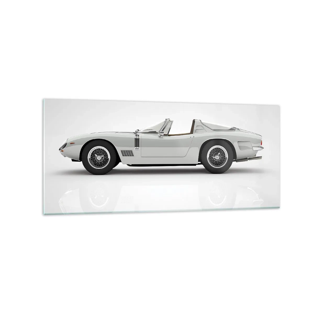 Cuadro sobre vidrio - Impresiones sobre Vidrio - Clásico convertible blanco sobre fondo claro. - 120x50cm - Una promesa de diversión - Decoración de pared moderna para salón y dormitorio ARTTOR