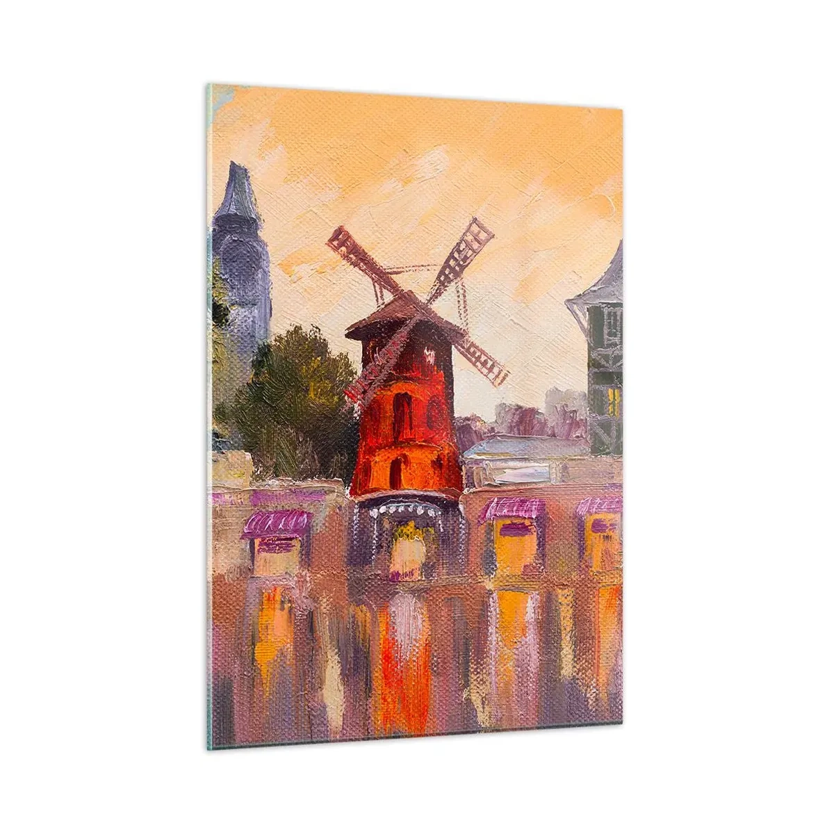 Cuadro sobre vidrio - Impresiones sobre Vidrio - El molino rojo del Moulin Rouge entre las casas de vecindad parisinas - 50x70cm - Iconos parisinos - Moulin Rouge - Decoración de pared moderna para salón y dormitorio ARTTOR