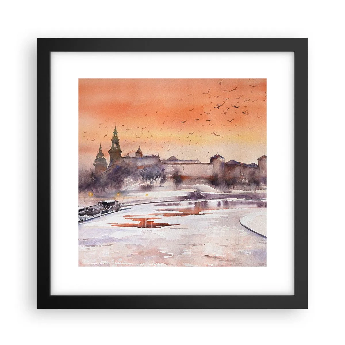 Póster en marco negro - Atardecer real - 30x30 cm