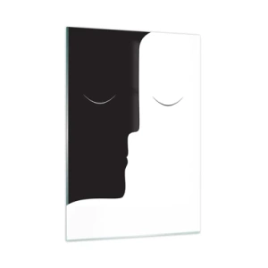 Cuadro sobre vidrio - Impresiones sobre Vidrio - Rostros minimalistas en blanco y negro que forman una unidad - 50x70cm - Unidad de los opuestos - Decoración de pared moderna para salón y dormitorio ARTTOR
