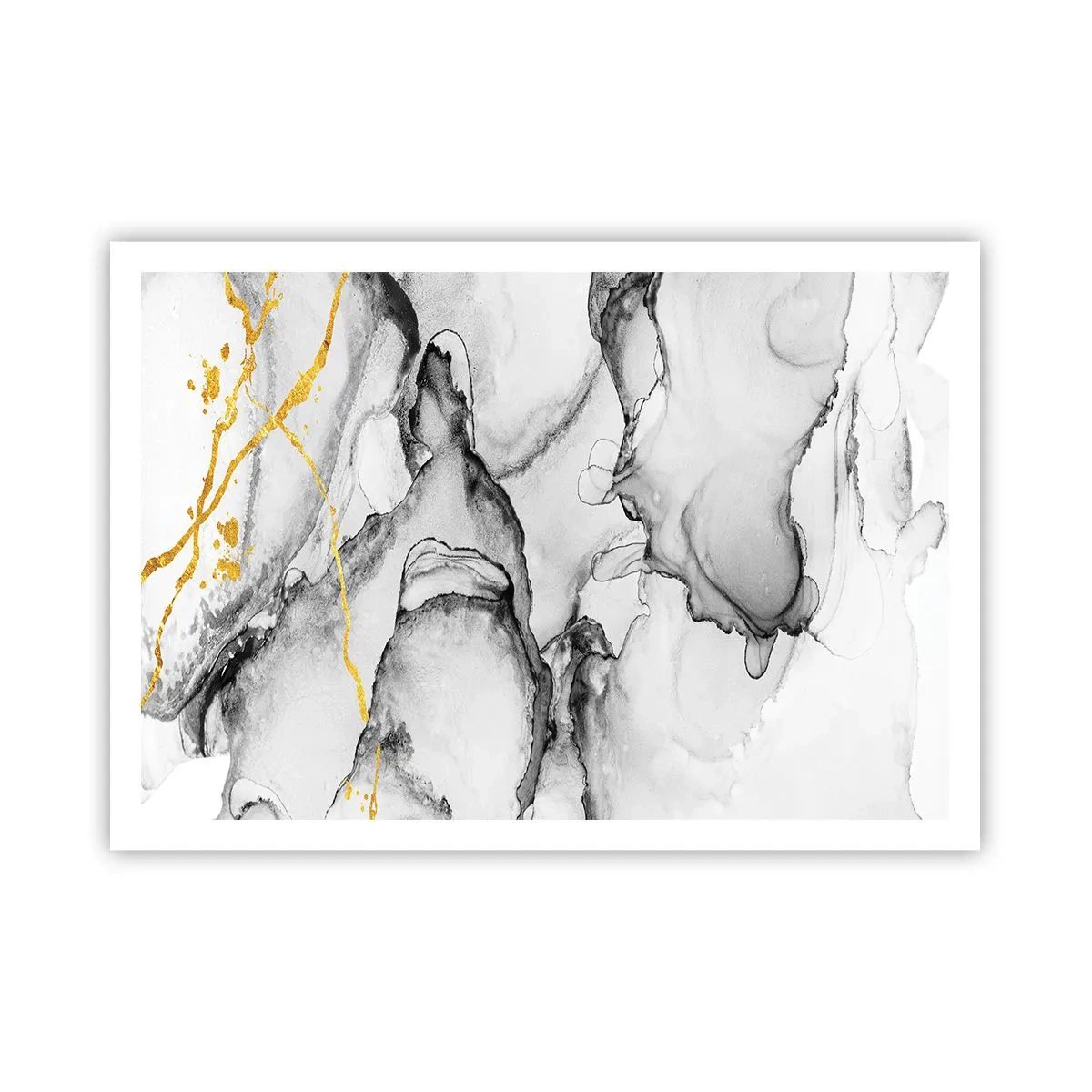 Póster - Patrones abstractos en blanco y negro con acentos dorados - 100x70cm - Composición con motivo de oro - Decoración de pared moderna para salón y dormitorio ARTTOR