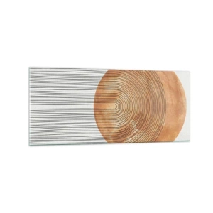 Cuadro sobre vidrio - Impresiones sobre Vidrio - Composición geométrica con círculos y líneas en colores cálidos. - 120x50cm - Una composición soleada - Decoración de pared moderna para salón y dormitorio ARTTOR