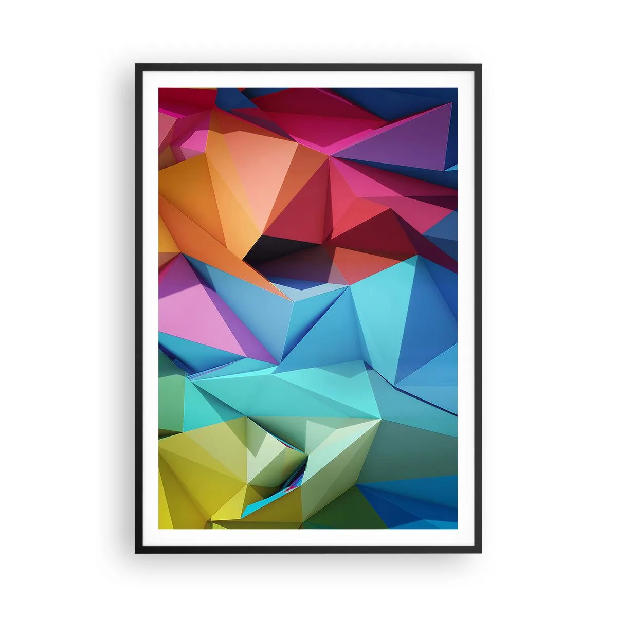 Póster en marco negro - Origami arco iris - 70x100 cm