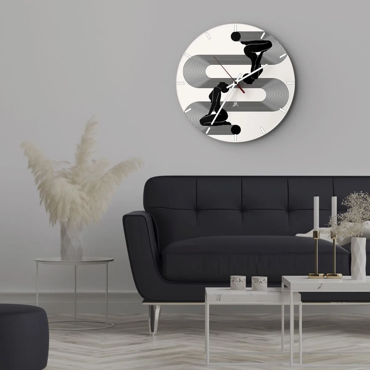 Reloj de pared - Reloj de vidrio - Simetría gráfica con siluetas femeninas y líneas geométricas. - 30x30cm - Simetría sensual - Decoración de pared moderna para salón, cocina y dormitorio ARTTOR
