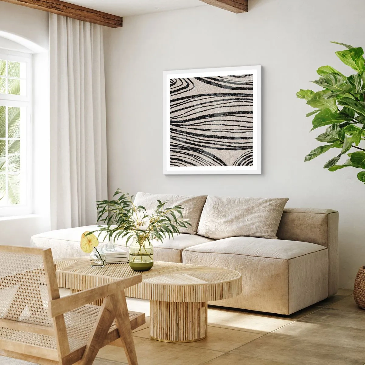 Póster en marco blanco - Salpicadura de líneas - 60x60 cm