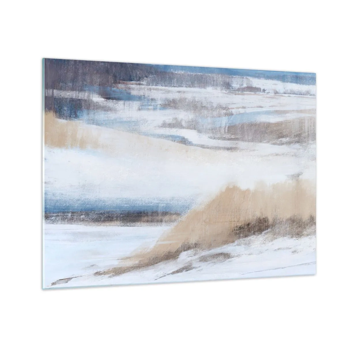 Cuadro sobre vidrio - Impresiones sobre Vidrio - Una delicada abstracción en tonos fríos beige y azul. - 70x50cm - Composición invernal - Decoración de pared moderna para salón y dormitorio ARTTOR