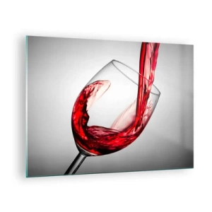 Cuadro sobre vidrio - Impresiones sobre Vidrio - Vino tinto vertido en una copa sobre un fondo claro. - 70x50cm - Color - Movimiento - Sonido - Decoración de pared moderna para salón y dormitorio ARTTOR