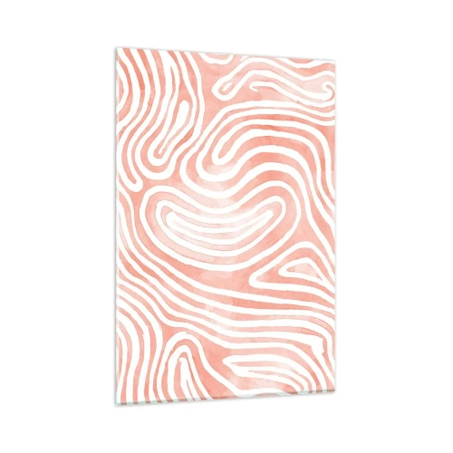 Cuadro sobre vidrio - Impresiones sobre Vidrio - Patrón abstracto en tonos rosa y blanco. - 80x120cm - En un laberinto de coral - Decoración de pared moderna para salón y dormitorio ARTTOR