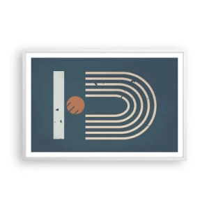 Póster en marco blanco - Geometría sobre azul marino - 91x61 cm