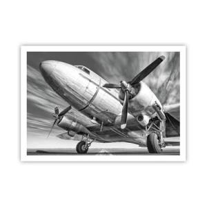 Póster - Una imagen en blanco y negro de un avión clásico con detalles estructurales visibles. - 100x70cm - Siempre listo para volar - Decoración de pared moderna para salón y dormitorio ARTTOR