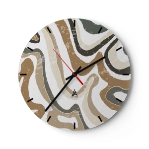 Reloj de pared - Reloj de vidrio - Rayas serpenteantes en tonos tierra sobre un fondo blanco - 30x30cm - Meandros de colores terrosos - Decoración de pared moderna para salón, cocina y dormitorio ARTTOR