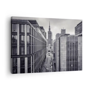 Cuadro sobre lienzo - Impresión de Imagen - Panorama de Varsovia con vistas al Palacio de la Cultura y los edificios circundantes. - 70x50cm - Valle de Varsovia - Decoración de pared moderna para salón y dormitorio ARTTOR