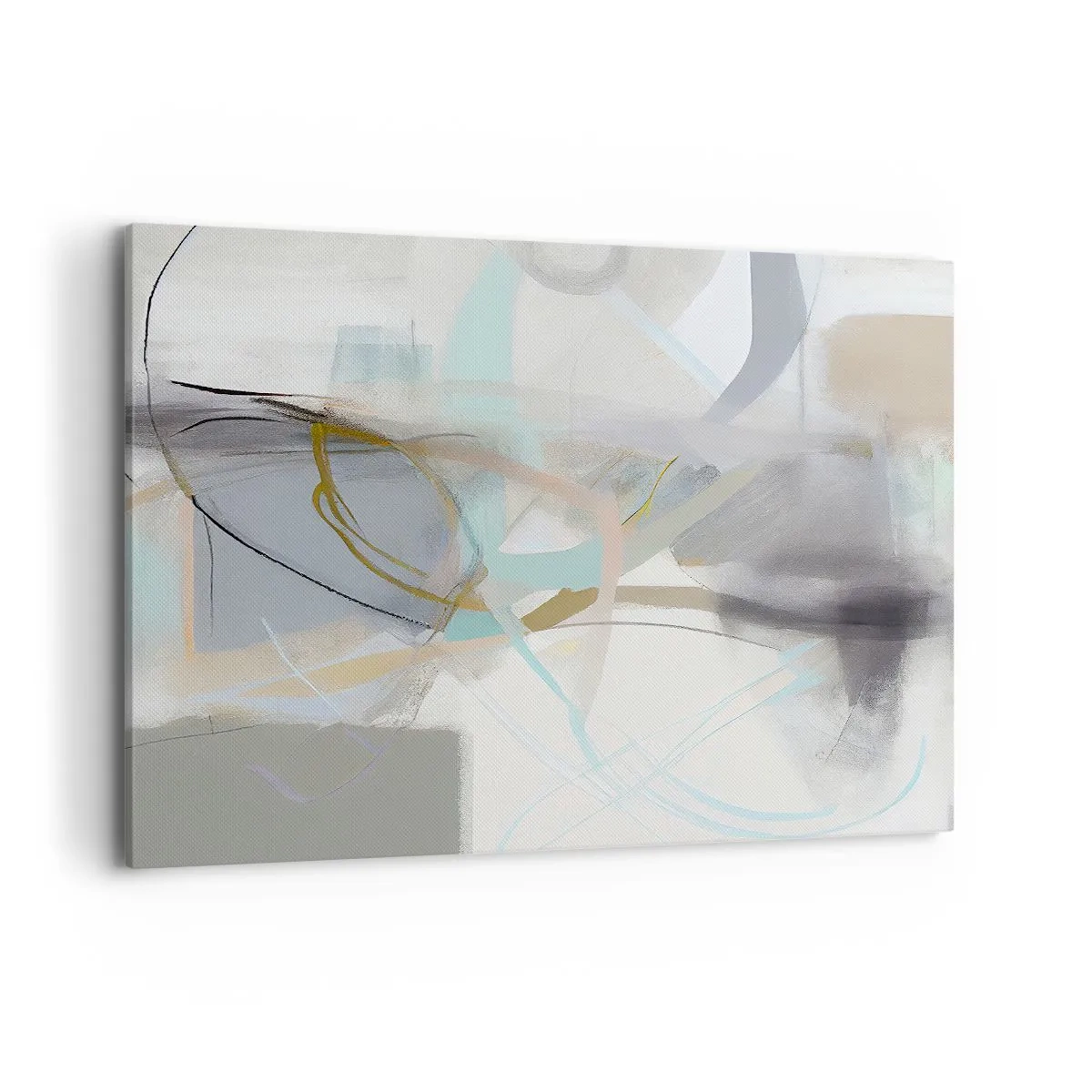 Cuadro sobre lienzo - Impresión de Imagen - Abstracción pastel con líneas delicadas. - 120x80cm - Abstracción brumosa - Decoración de pared moderna para salón y dormitorio ARTTOR