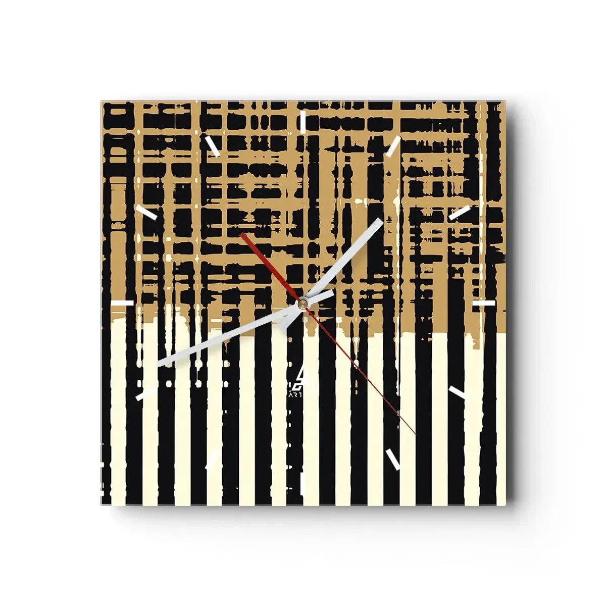 Reloj de pared - Reloj de vidrio - Líneas abstractas en negro, beige y blanco. - 30x30cm - Abstracción arquitectónica - Decoración de pared moderna para salón y dormitorio ARTTOR