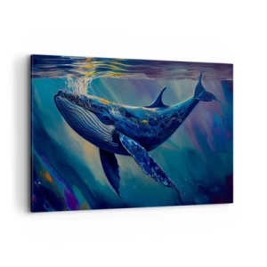 Cuadro sobre lienzo - Impresión de Imagen - Una ballena en las profundidades del océano en colores luminosos. - 120x80cm - Bienvenidos a mi mundo - Decoración de pared moderna para salón y dormitorio ARTTOR