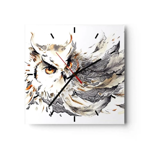 Reloj de pared - Reloj de vidrio - Un búho con plumas místicas en forma artística de acuarela. - 30x30cm - Venía de un mundo de magia - Decoración de pared moderna para salón y dormitorio ARTTOR