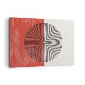 Cuadro sobre lienzo - Impresión de Imagen - Patrón geométrico con círculos concéntricos sobre un fondo rojo y blanco. - 100x70cm - En el corazón de la misma - Decoración de pared moderna para salón y dormitorio ARTTOR