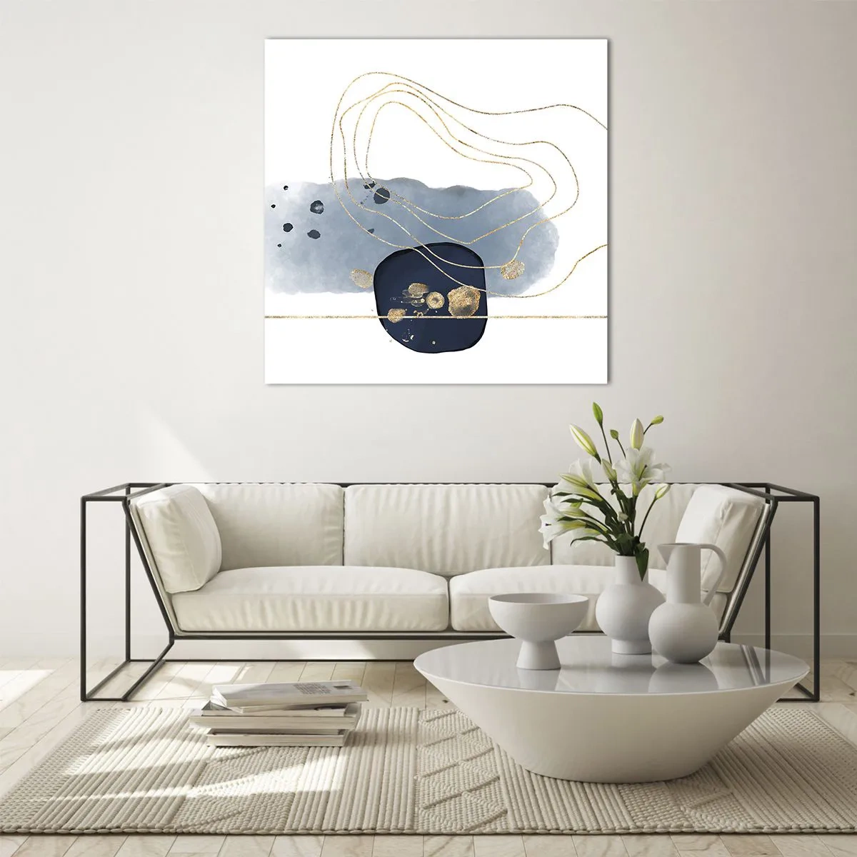 Cuadro sobre vidrio - Impresiones sobre Vidrio - Fantasía azul y oro - 30x30 cm