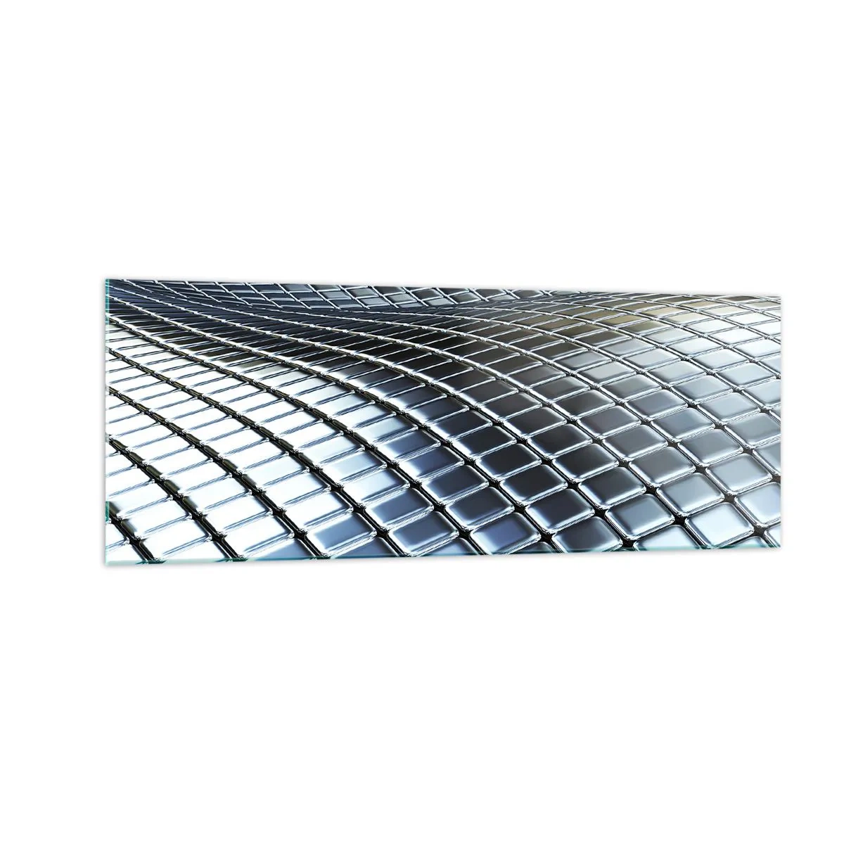 Cuadro sobre vidrio - Impresiones sobre Vidrio - Estructura moderna de cuadrados metálicos. - 140x50cm - Ola de plata - Decoración de pared moderna para salón y dormitorio ARTTOR
