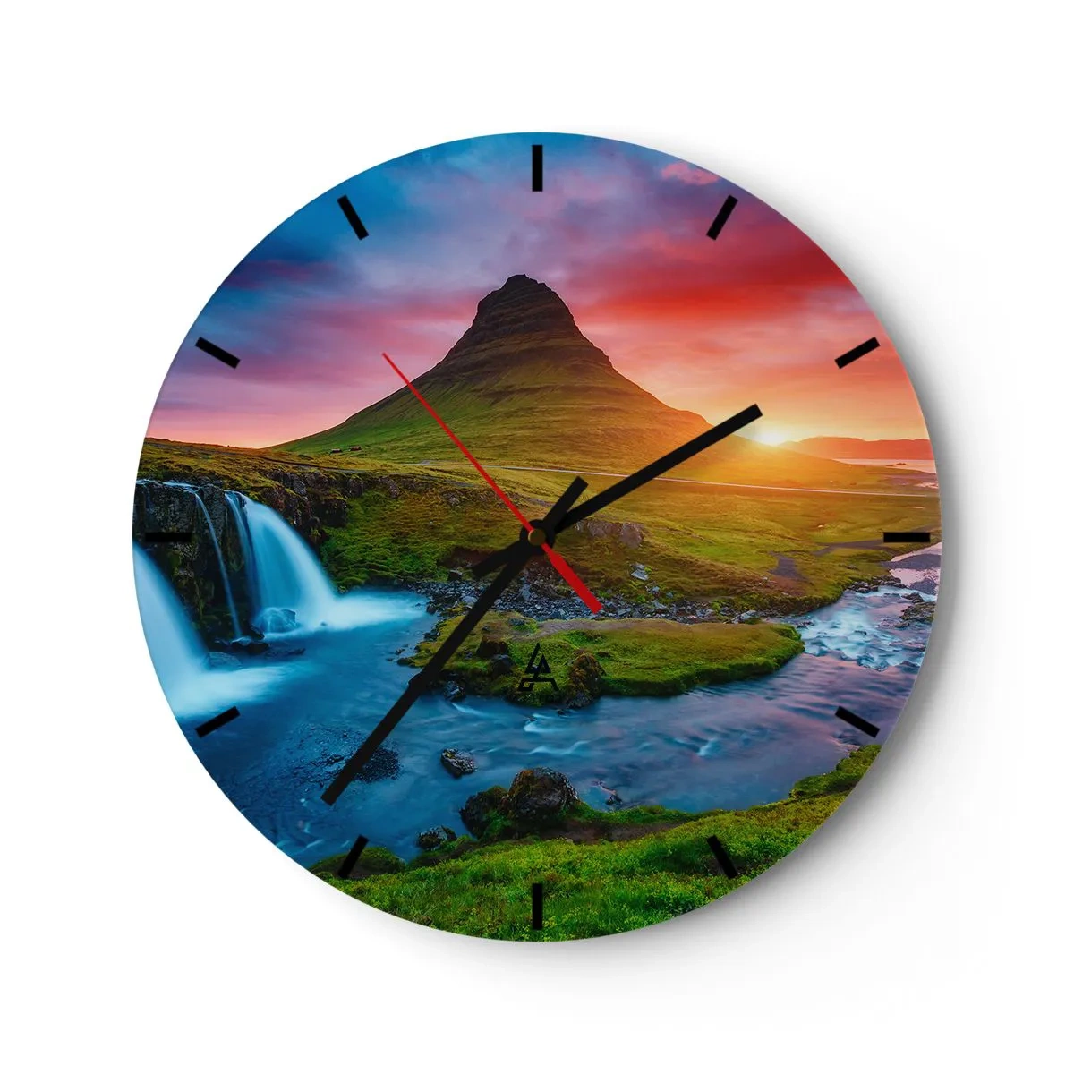 Reloj de pared - Reloj de vidrio - Islandia - fuego y agua - 40x40 cm