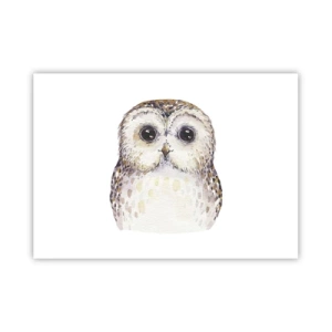 Póster - Retrato de un búho sobre un fondo claro con colores delicados. - 100x70cm - Mírame a los ojos - Decoración de pared moderna para salón y dormitorio ARTTOR