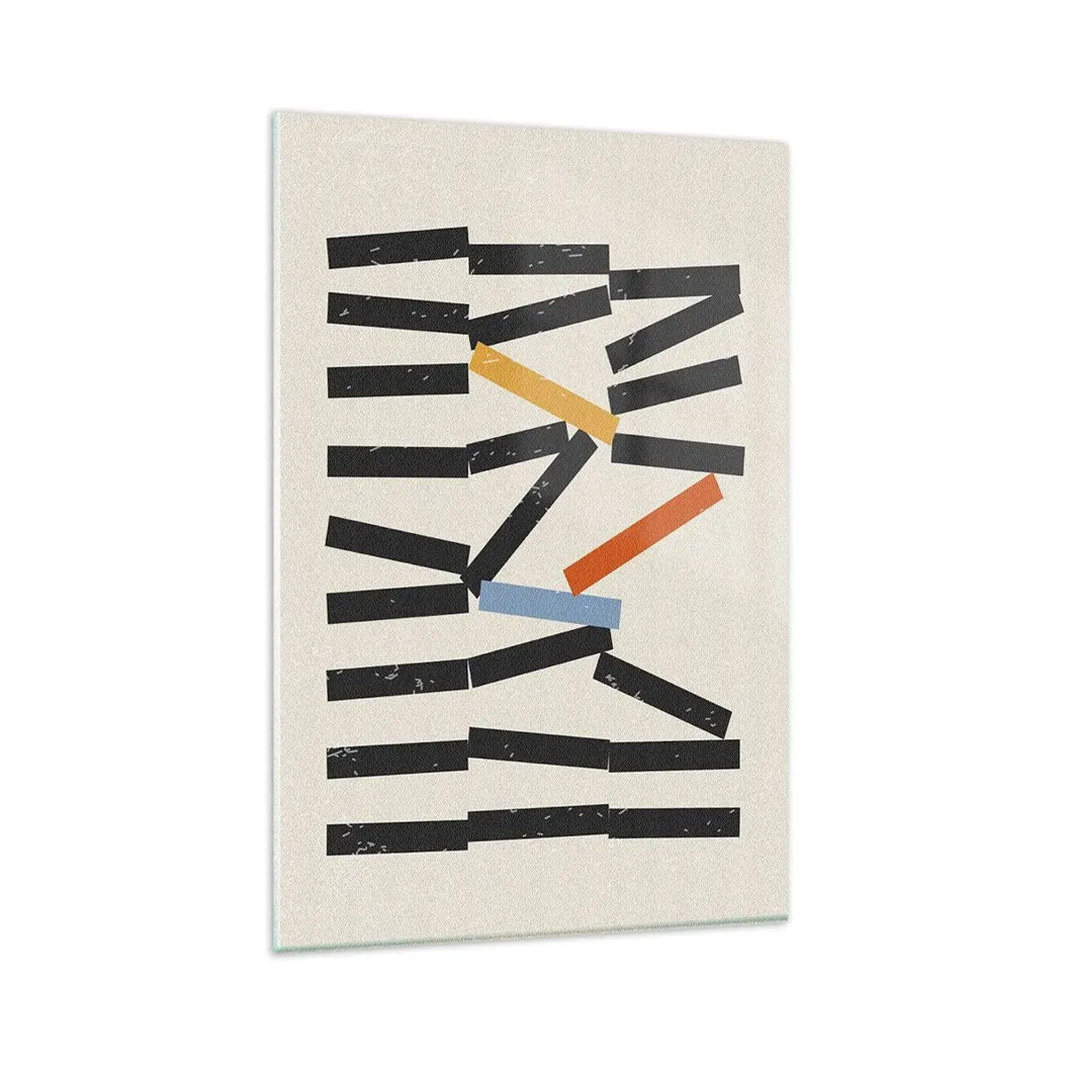 Cuadro sobre vidrio - Impresiones sobre Vidrio - Composición abstracta con rectángulos de colores y negros. - 80x120cm - Dominó - composición - Decoración de pared moderna para salón y dormitorio ARTTOR
