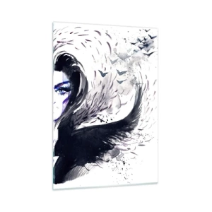 Cuadro sobre vidrio - Impresiones sobre Vidrio - Retrato abstracto con elementos dinámicos y negro. - 50x70cm - Demoníaca y hermosa - Decoración de pared moderna para salón y dormitorio ARTTOR