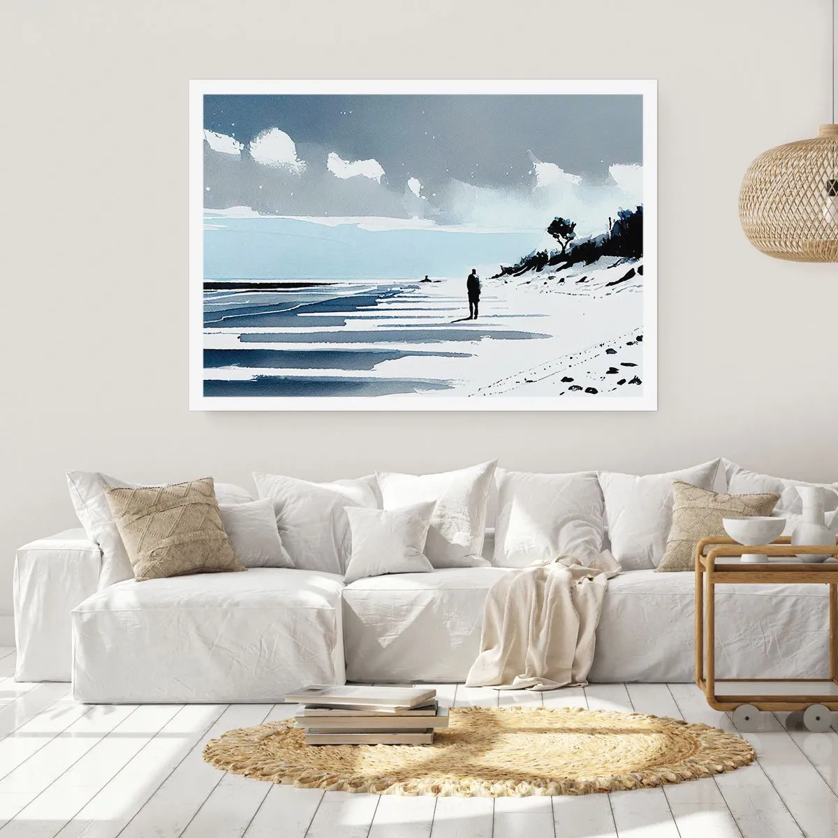 Póster - Una figura solitaria caminando por una playa vacía - 100x70cm - Solo conmigo mismo - Decoración de pared moderna para salón y dormitorio ARTTOR