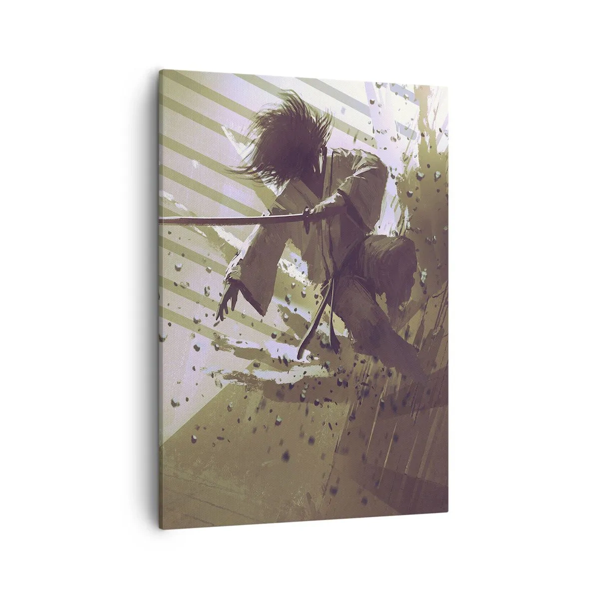 Cuadro sobre lienzo - Impresión de Imagen - Lucha dinámica entre dos personajes en estilo futurista. - 50x70cm - Y puedes ser un samurai - Decoración de pared moderna para salón y dormitorio ARTTOR