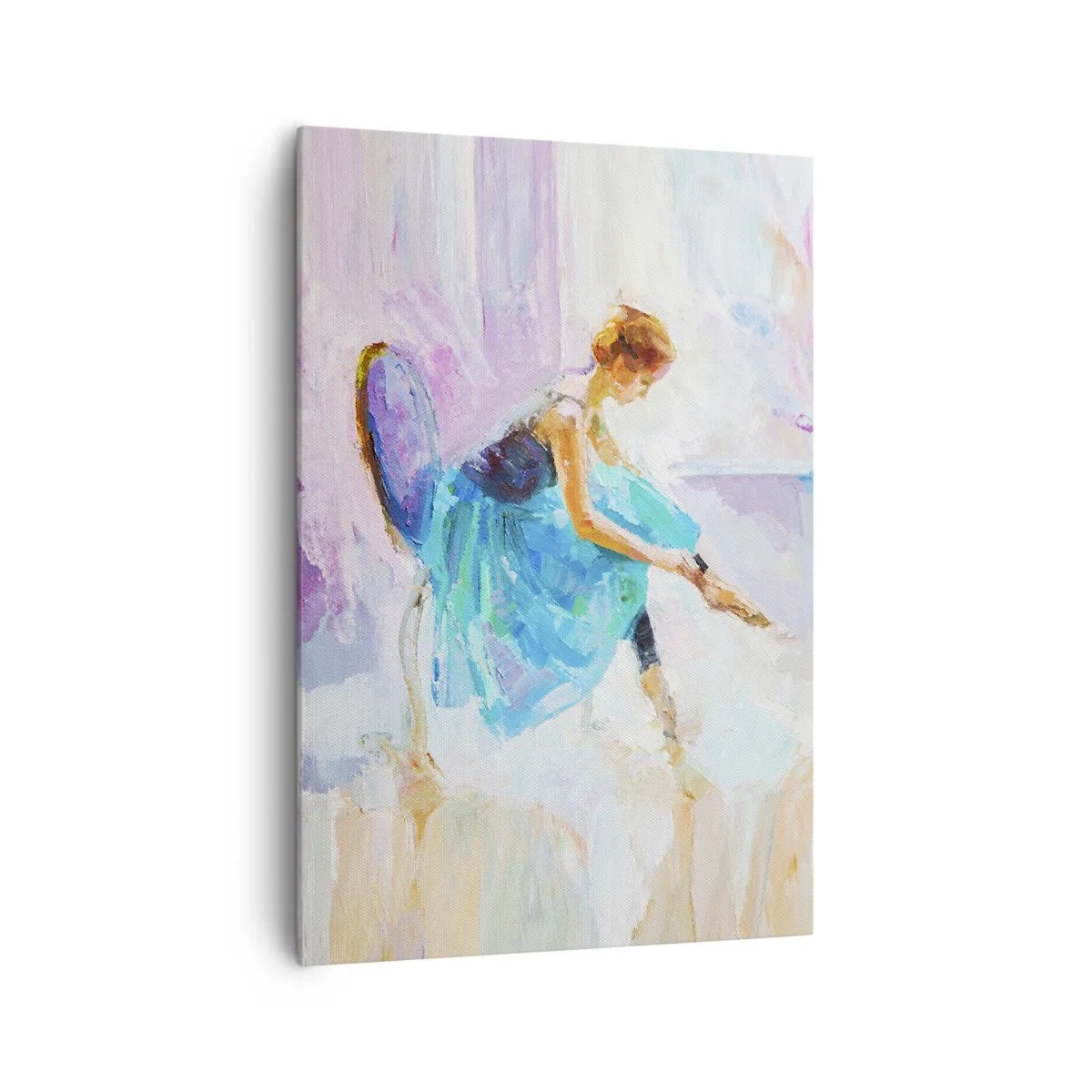 Cuadro sobre lienzo - Impresión de Imagen - Una bailarina preparándose para bailar en tonos pastel. - 70x100cm - Gracia indescriptible, encanto sutil - Decoración de pared moderna para salón y dormitorio ARTTOR