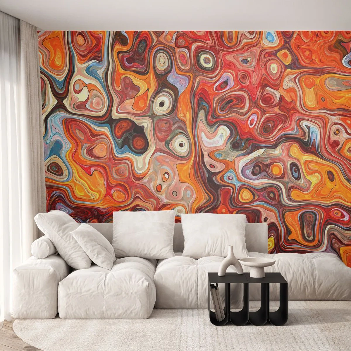 Fotomural Premium Sand - Ondas abstractas en tonos rojos y naranjas - 100x70cm - Si las nueces se derritieran en la miel - Decoración de pared moderna para salón y dormitorio ARTTOR