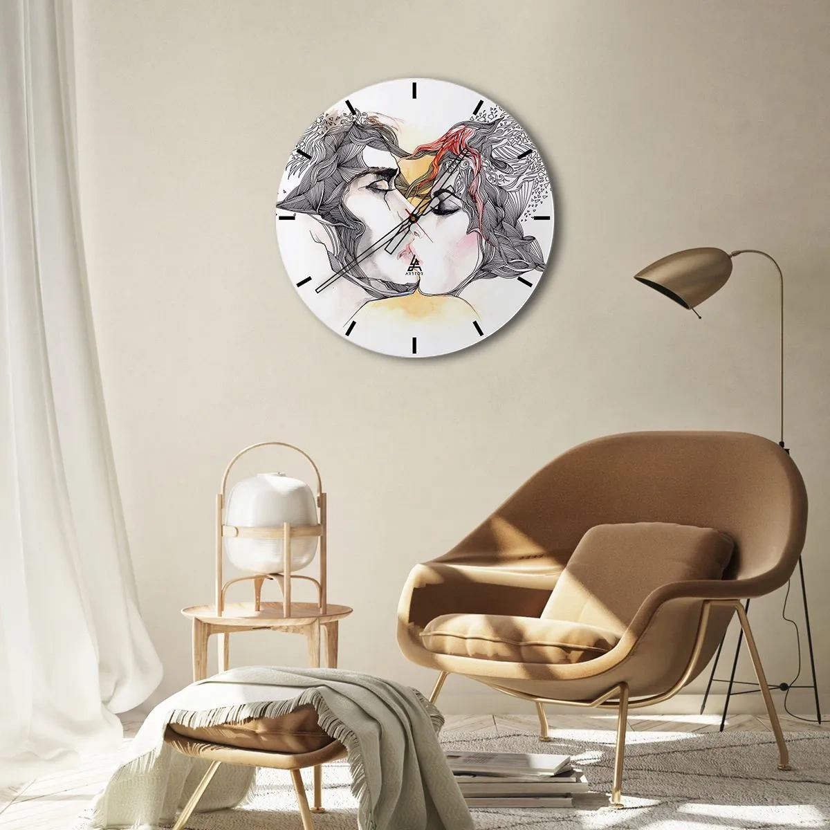 Reloj de pared - Reloj de vidrio - Escena de beso artístico con detalles. - 30x30cm - El mundo no importa - Decoración de pared moderna para salón, cocina y dormitorio ARTTOR