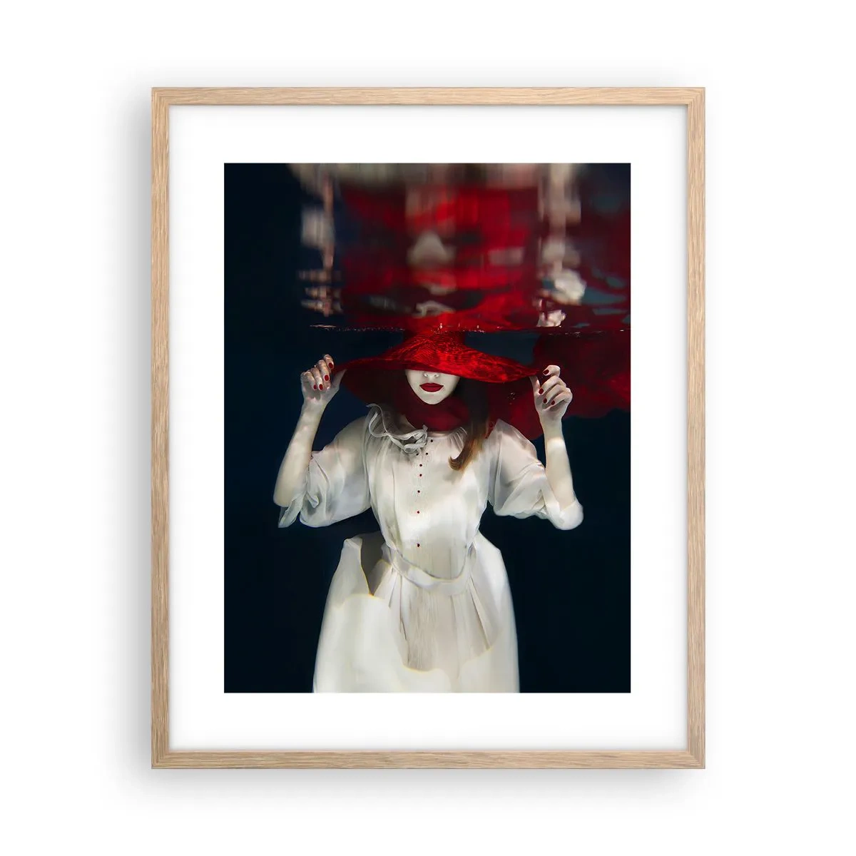 Póster en marco roble claro - Blanco y rojo - 40x50 cm