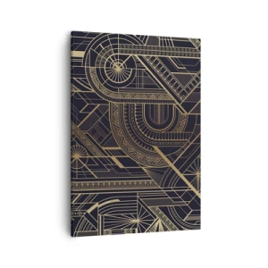 Cuadro sobre lienzo - Impresión de Imagen - Patrones geométricos dorados sobre fondo negro en estilo Art Déco - 50x70cm - Conceptos, ideas, planes - Decoración de pared moderna para salón y dormitorio ARTTOR