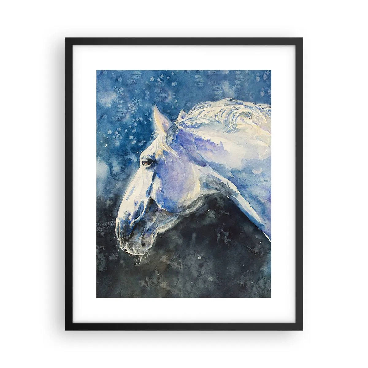 Póster en marco negro - Retrato en un resplandor azul - 40x50 cm