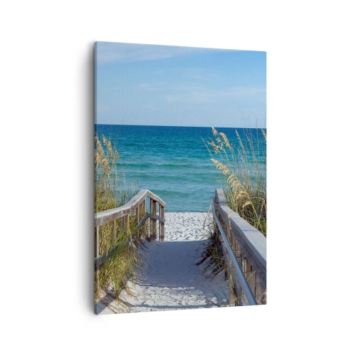 Cuadro sobre lienzo - Impresión de Imagen - Camino a la playa con vistas al mar - 50x70cm - En el sol, en el viento - Decoración de pared moderna para salón y dormitorio ARTTOR