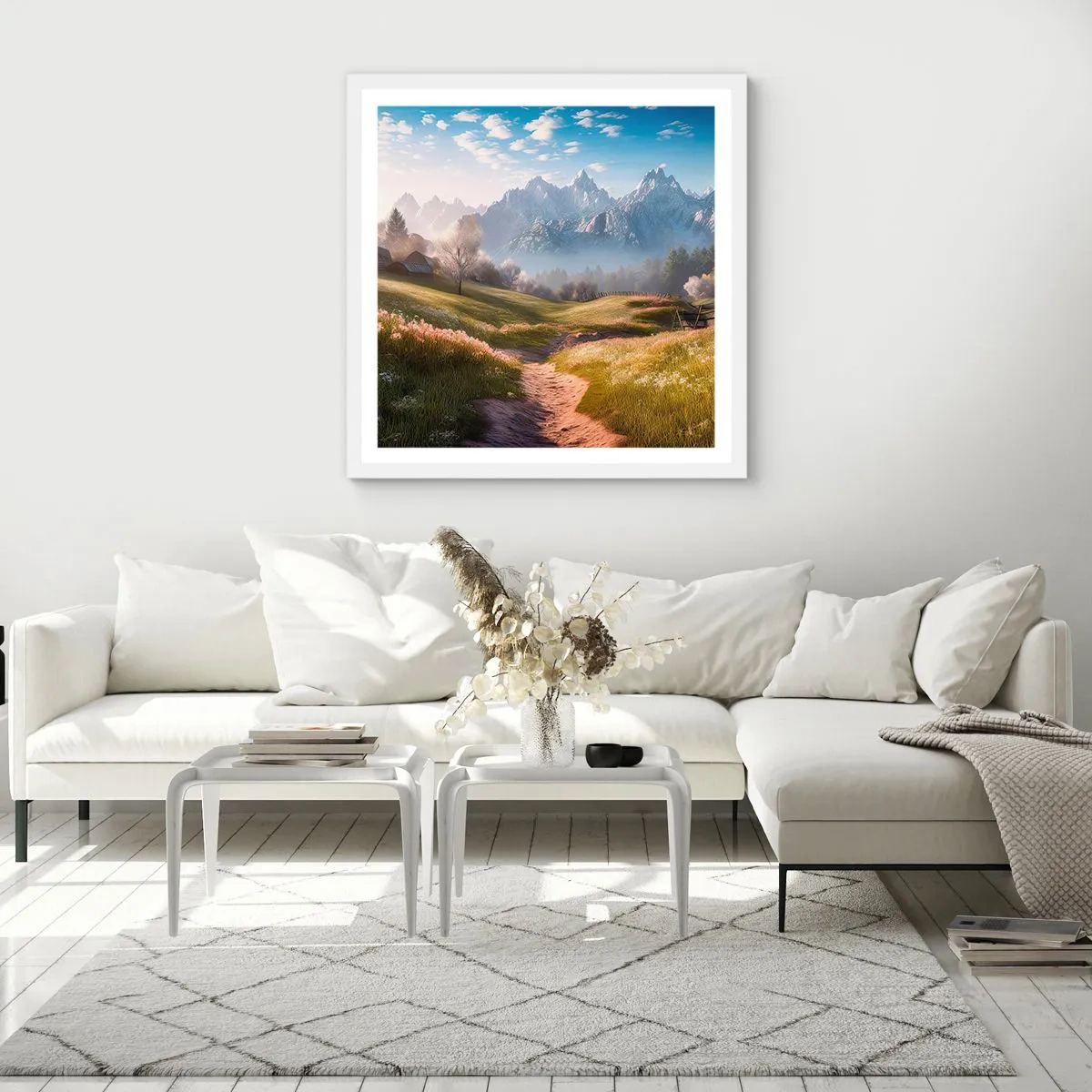 Póster en marco blanco - Valle idílico - 50x50 cm
