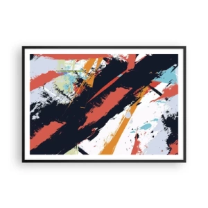 Póster en marco negro - Pinceladas abstractas en colores vibrantes - 100x70cm - Composición dinámica - Decoración de pared moderna para salón y dormitorio ARTTOR