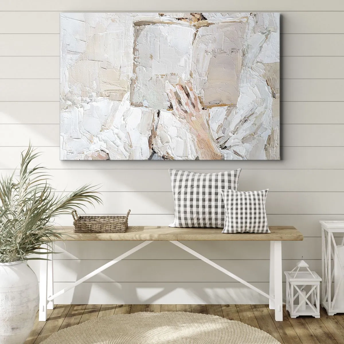 Cuadro sobre lienzo - Impresión de Imagen - Una pintura impresionista de una mano sosteniendo un libro abierto. - 100x70cm - En otro mundo - Decoración de pared moderna para salón y dormitorio ARTTOR