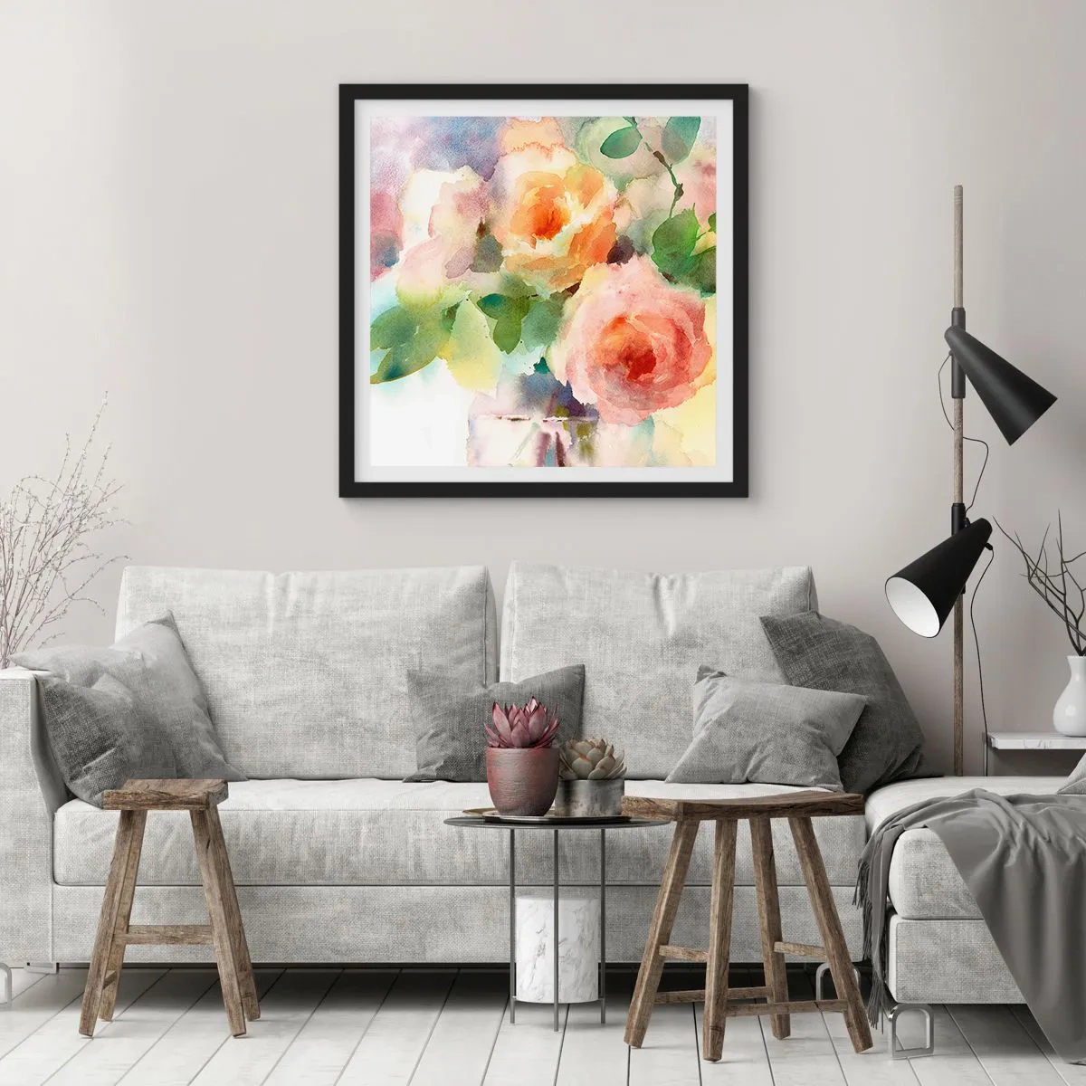 Póster en marco negro - Delicado como una acuarela - 60x60 cm