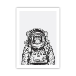 Póster - Un mono con traje espacial sobre un fondo blanco. - 50x70cm - Evolución alternativa - Decoración de pared moderna para salón y dormitorio ARTTOR